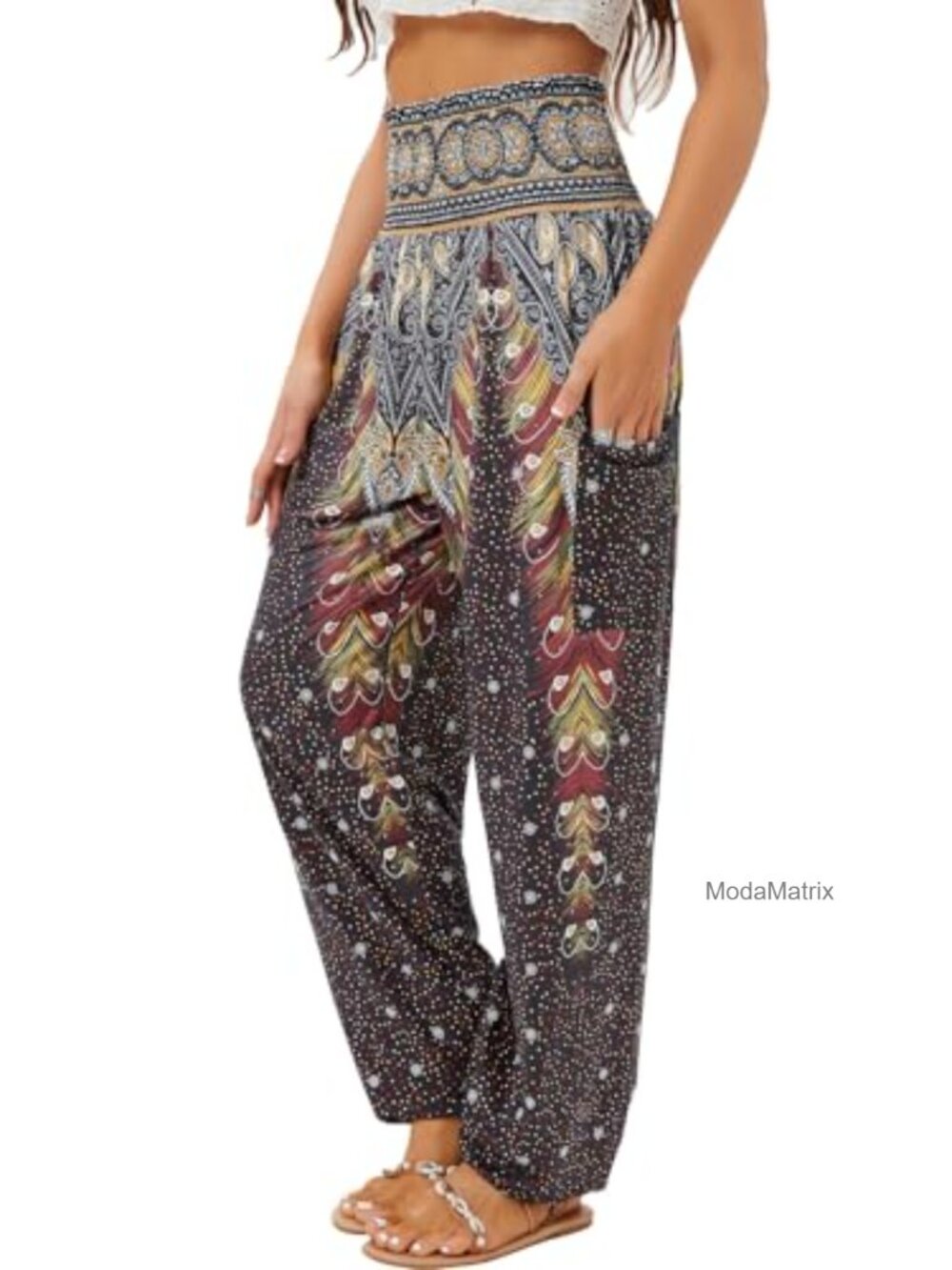 High Waist Harem Yoga Pants with Pockets Palazzo Wide Leg Boho Trousers
